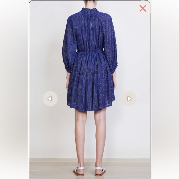 Apiece Apart Size XS Navy Laguna Mini Dress in Silver Lurex Pinstripes Preppy - Picture 3 of 15